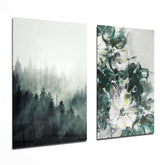 Tones of Green 2 Pieces Combine Glass Wall Art | Insigne Art Design.